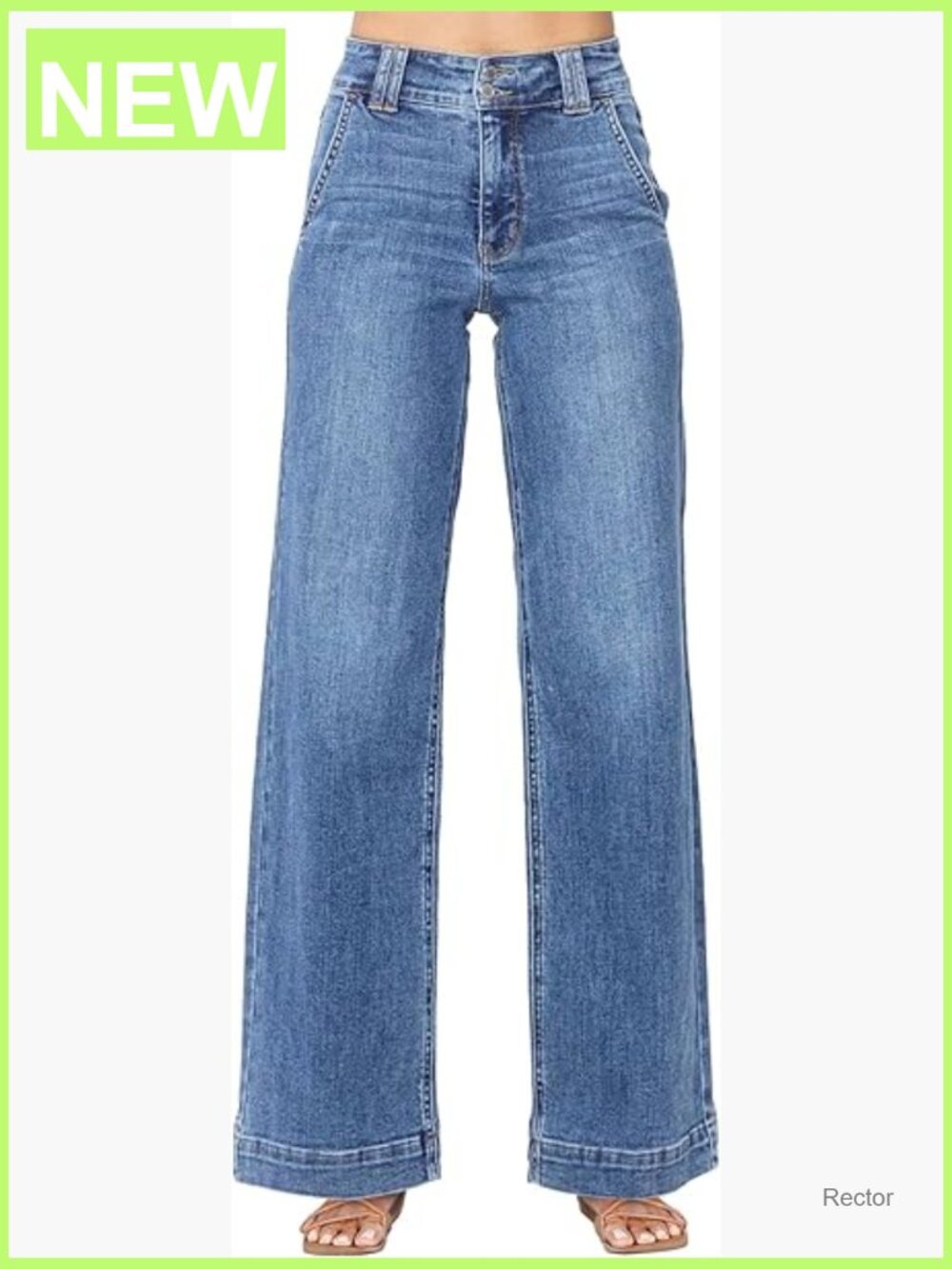 High Waisted Wide Leg Straight Jeans with Tummy Control Stretch Denim